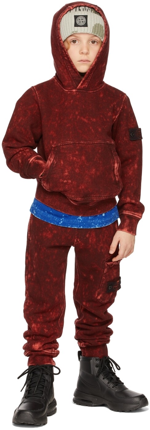 

Детское бордовое худи с перекрашенным принтом Stone Island Junior