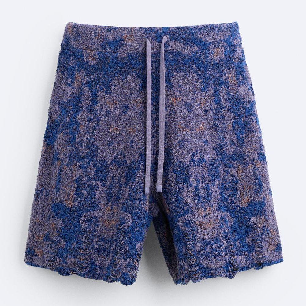 Шорты Zara Irregular Jacquard Knit Bermuda, сине-фиолетовый шорты zara floral knit bermuda бежевый