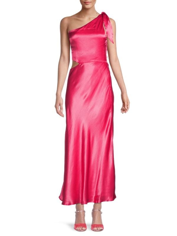 

Атласное платье макси с вырезом на одно плечо audrey Bardot Pop pink