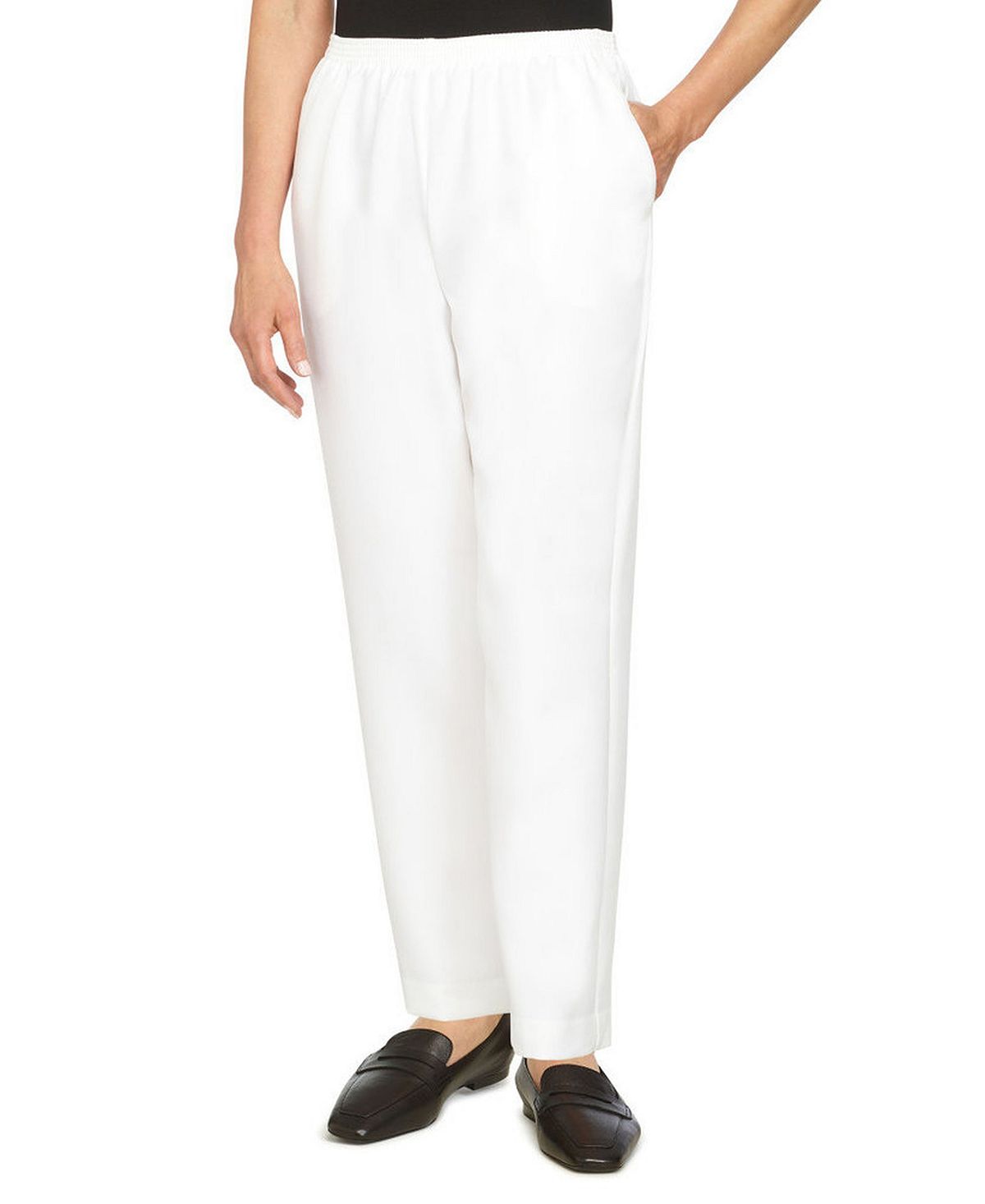Плюс размер классические прямые брюки средней длины без застежек Alfred Dunner, белый комфортный пояс больших размеров средняя посадка прямые джинсовые брюки средней длины alfred dunner черный