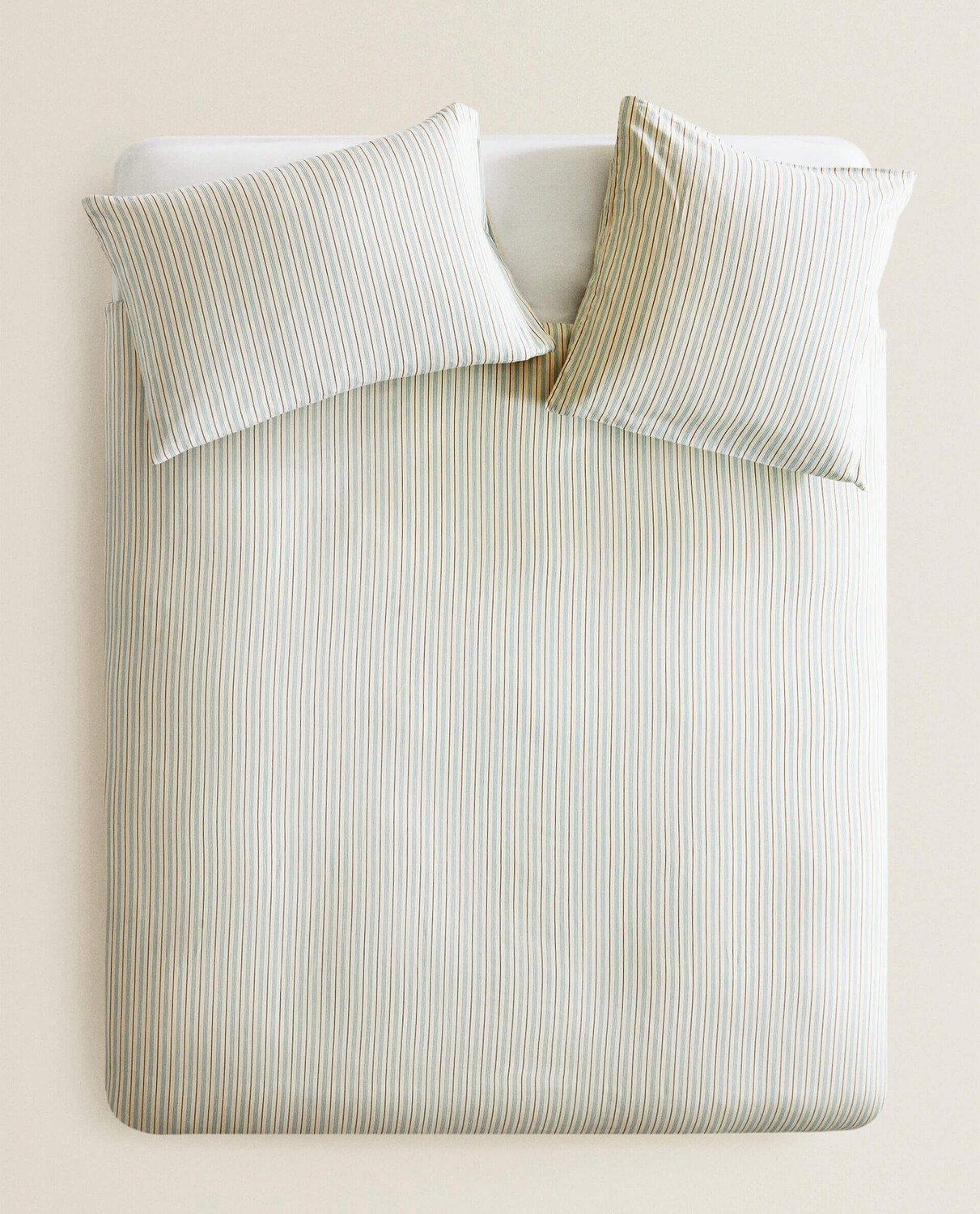 

Пододеяльник Zara Home 300 Thread Count Striped Washed Sateen, бежевый/голубой