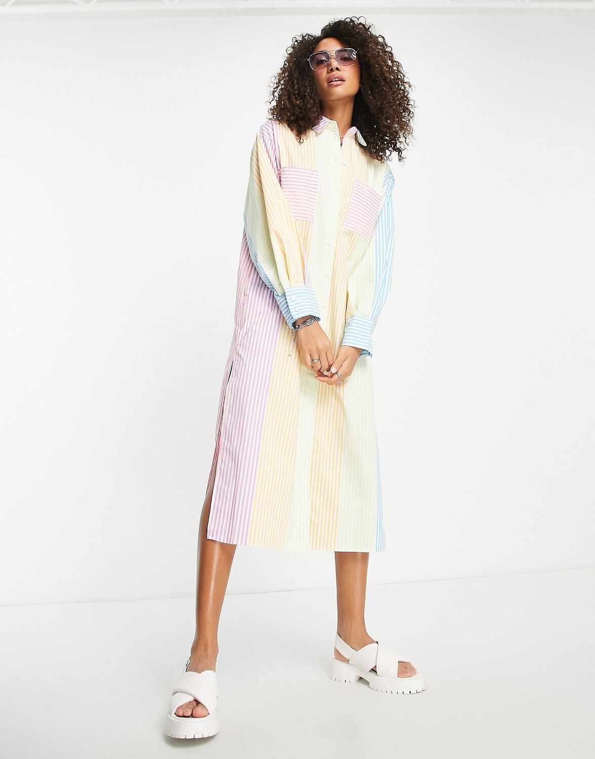 

Хлопковое платье-рубашка макси в летнюю полоску ASOS DESIGN