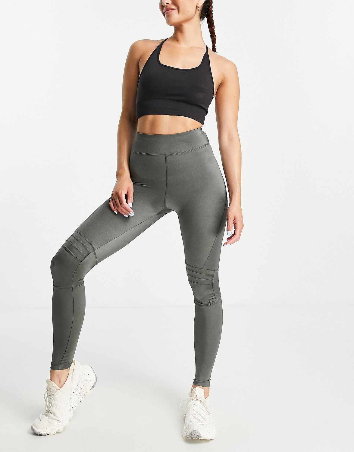 

Блестящие леггинсы ASOS 4505 темно-серого цвета с деталями для мотокросса, Серый