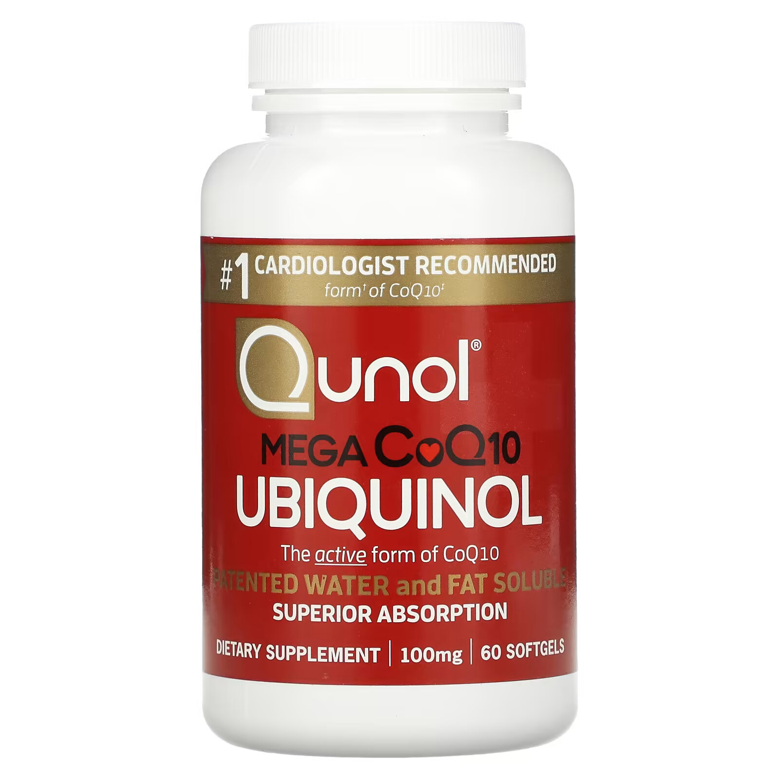 Qunol, Убихинол Mega CoQ10, 100 мг, 60 мягких таблеток
