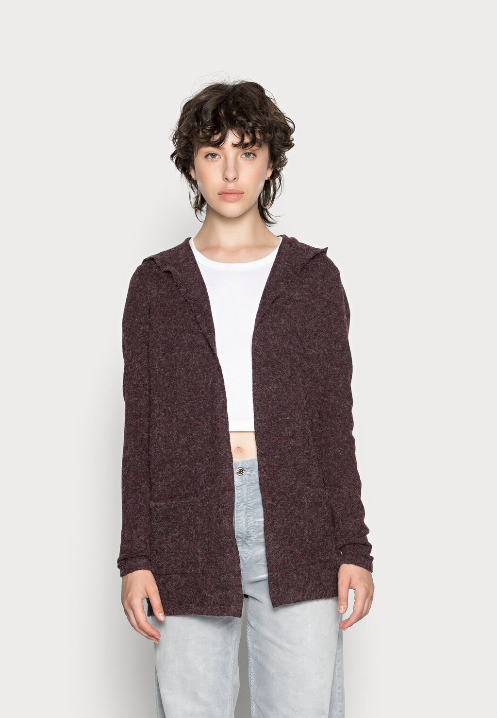 

Кардиган Vero Moda DOFFY OPEN HOOD NOOS, цвет port royaledetail/black melange