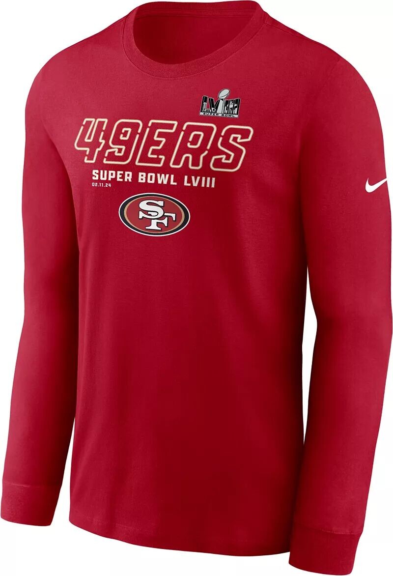 

Мужская футболка с длинным рукавом Nike Super Bowl LVIII Bound San Francisco 49ers Iconic