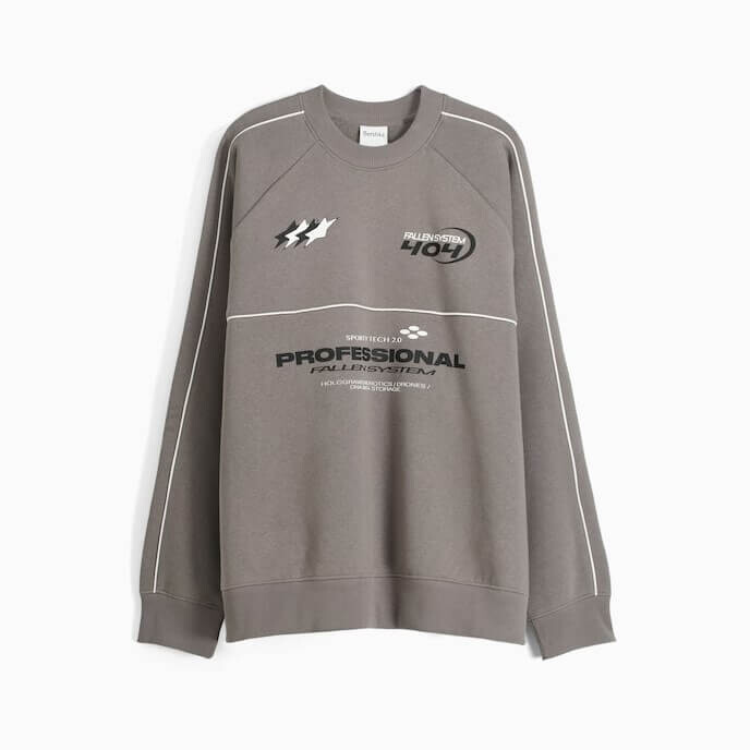 

Свитшот Bershka Football Round Neck, серый