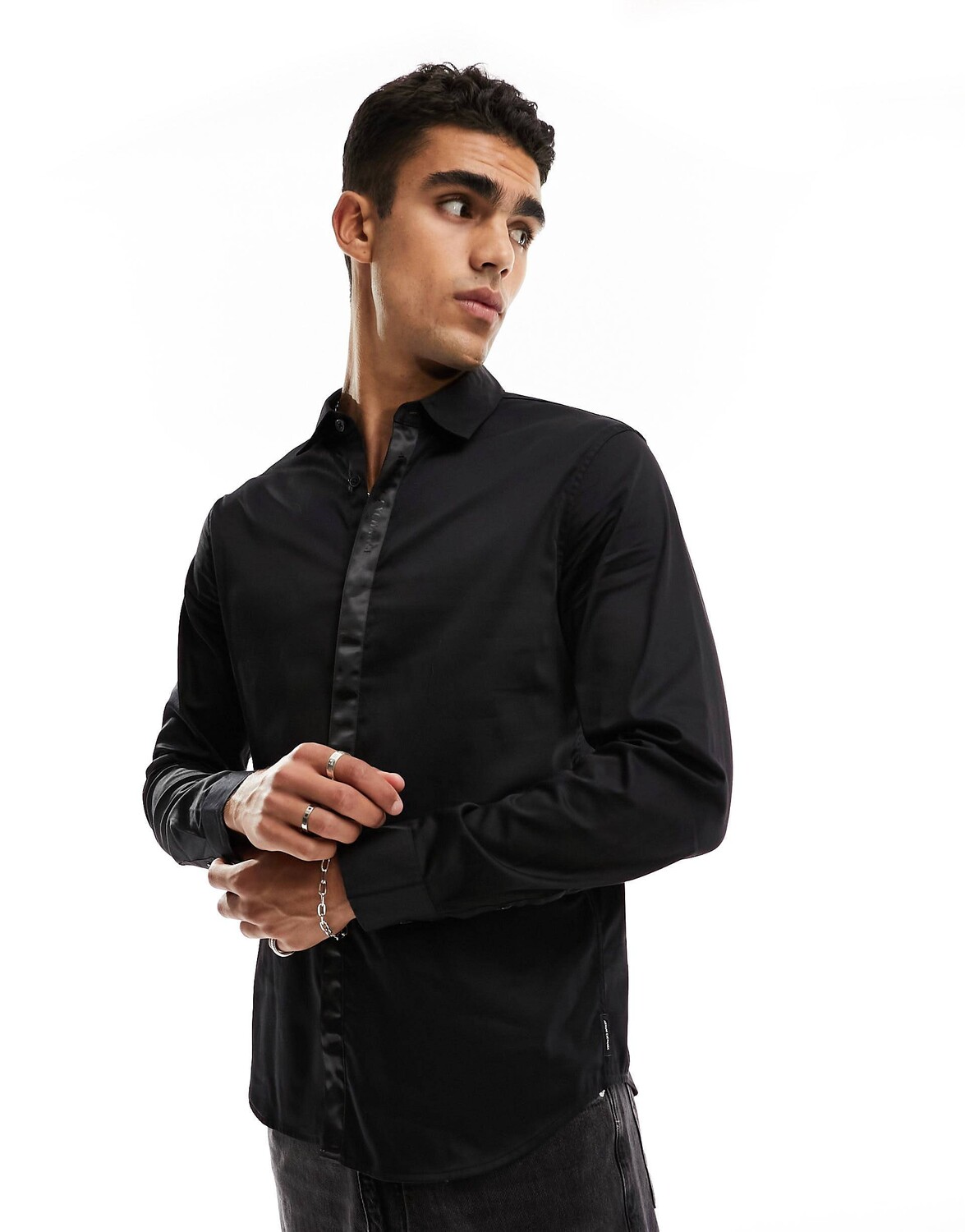 

Рубашка Armani Exchange Satin Collar Long Sleeve, черный