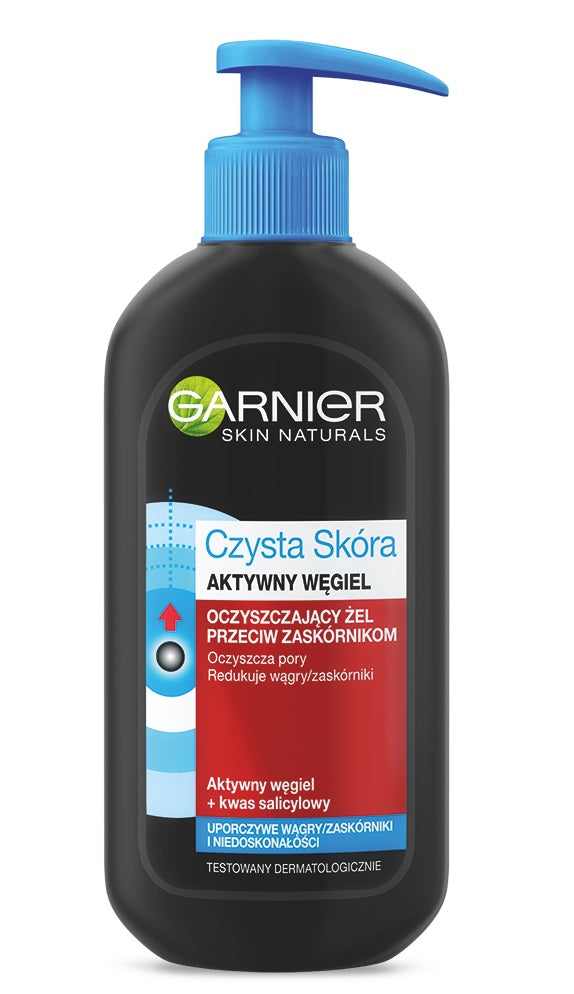 Garnier Pure Skin Active Charcoal очищающий гель для лица против черных точек 200мл очищающий гель cleansing gel glowing skin
