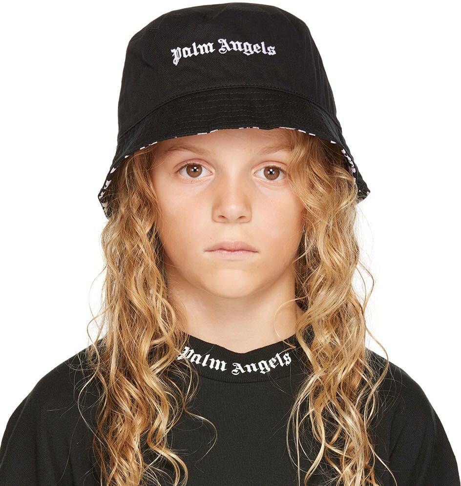 

Детская черная шляпа-ведро с вышивкой Palm Angels