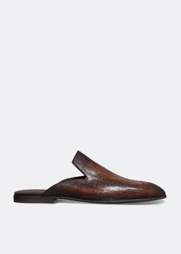 

Слиперы BERLUTI Cyrus Scritto leather slippers, коричневый