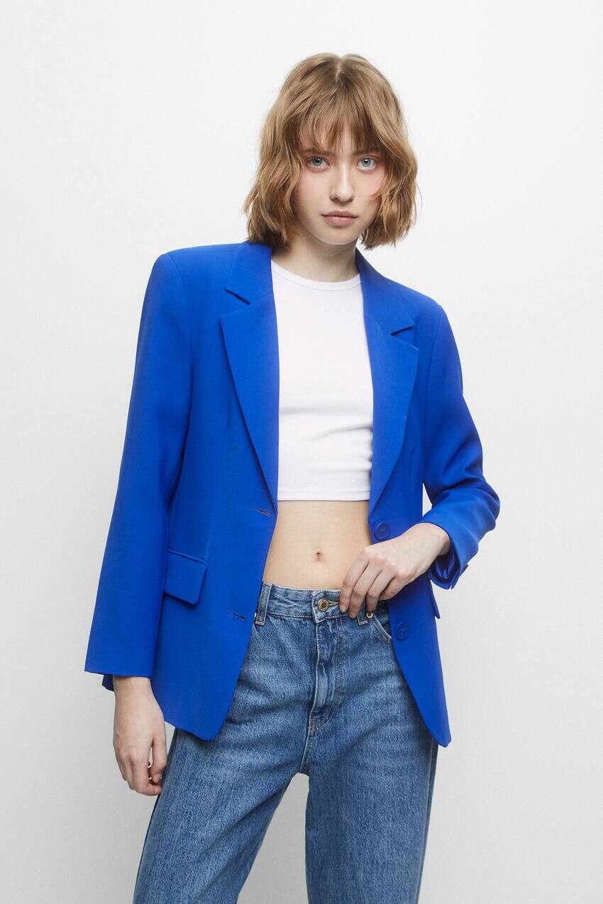 

Мужской блейзер с отложным воротником Pull&Bear, темно-синий
