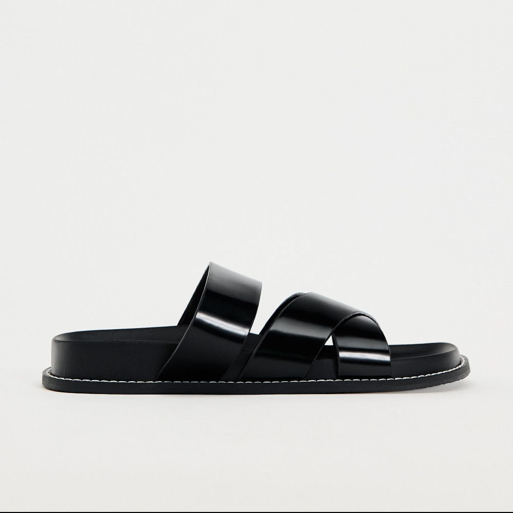 Сандалии Zara Flat Strappy Slider, черный сандалии zara flat leather slider черный
