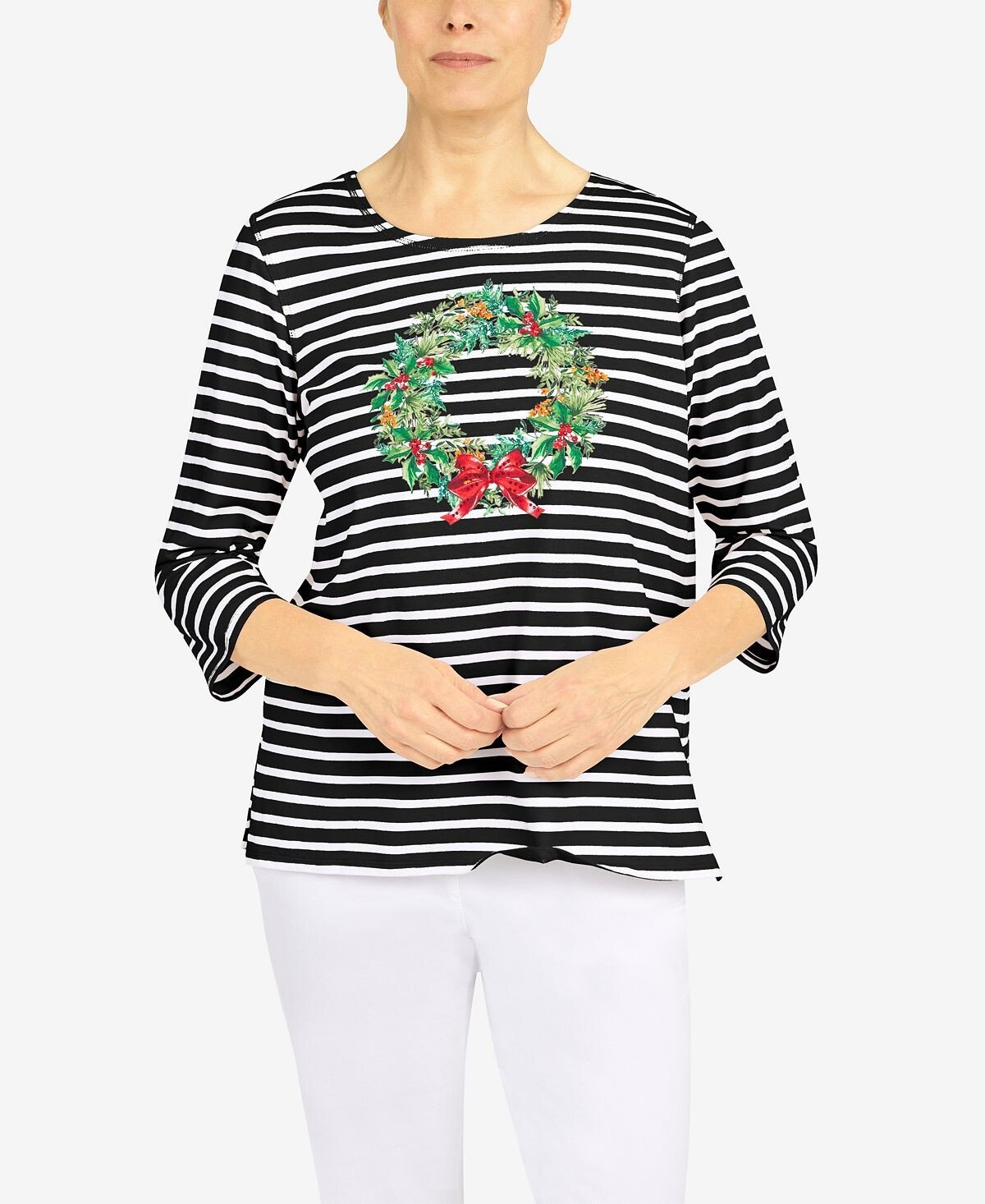 

Топ в полоску с венком petite classics Alfred Dunner, черный