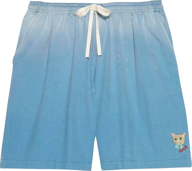 

Шорты Gucci Cotton Shorts With Cat Embroidery Light Blue, синий