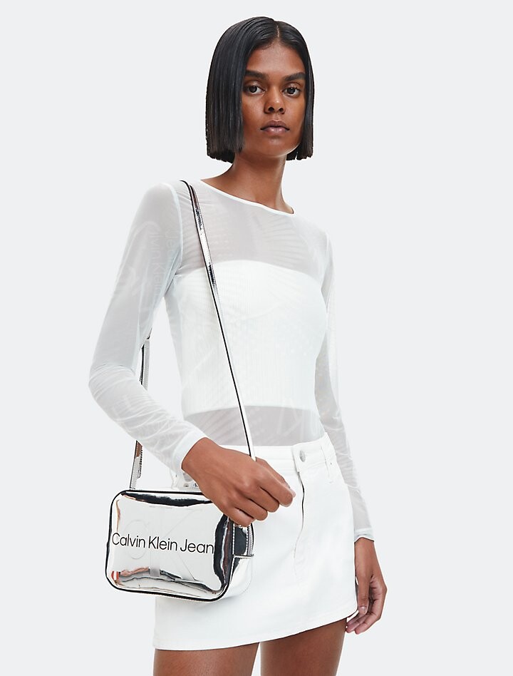

Сетчатое боди с длинными рукавами Calvin Klein, белый