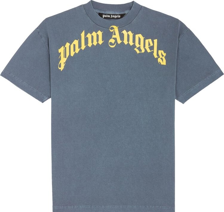 

Футболка Palm Angels Vintage Wash Curved Logo Tee 'Navy Blue/Yellow', синий