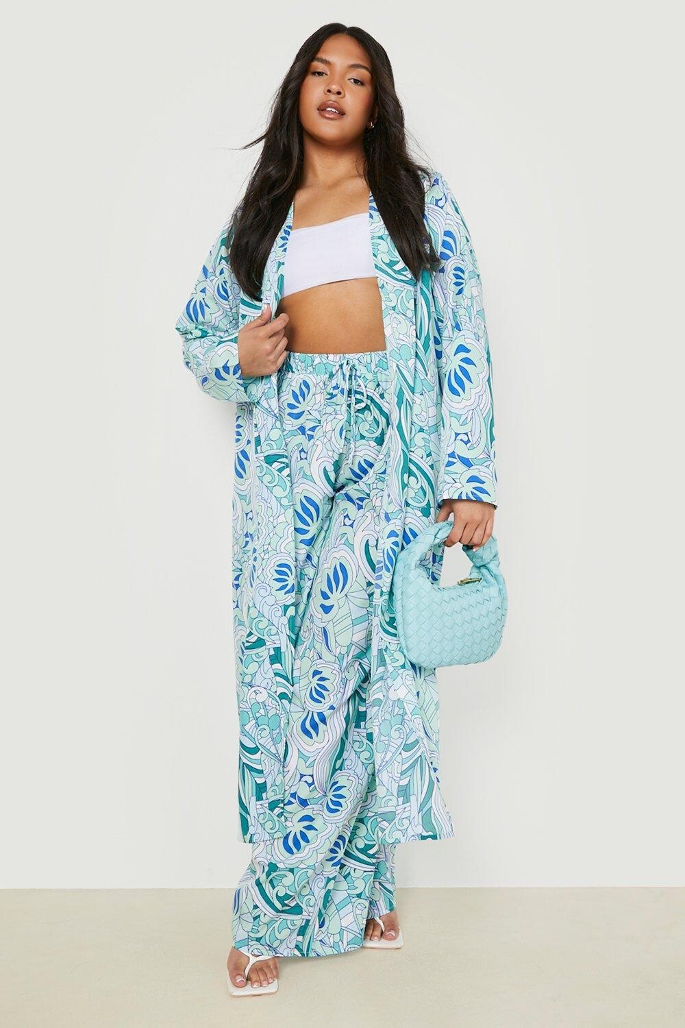 

Длинное кимоно Plus с принтом пейсли boohoo, синий