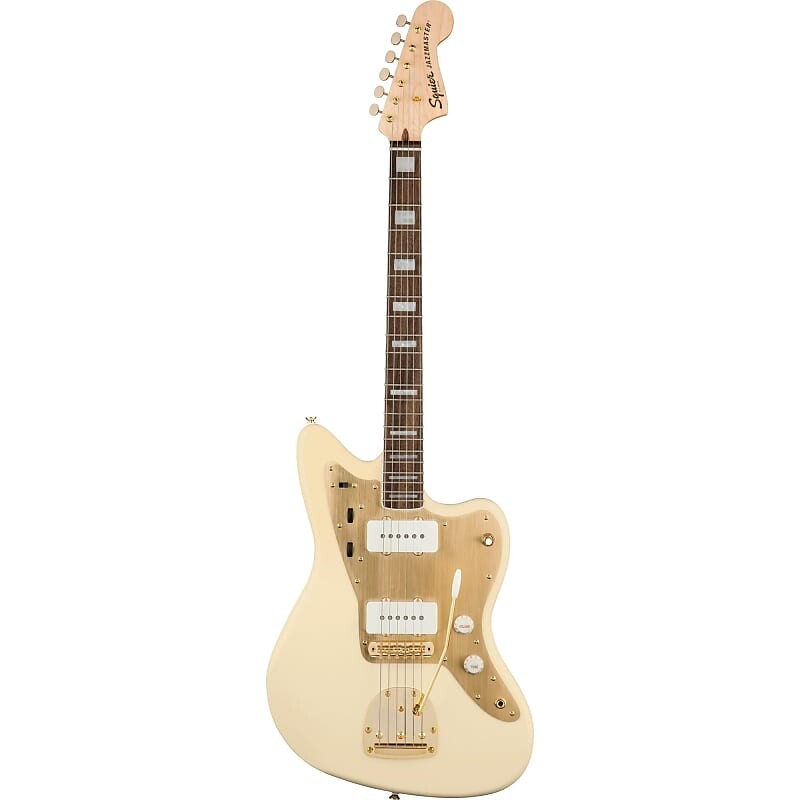 

Squier 40th Anniversary Jazzmaster Gold Edition, олимпийский белый Squier 40th Anniversary Jazzmaster Gold Edition Electric Guitar, with Laurel Fingerboard