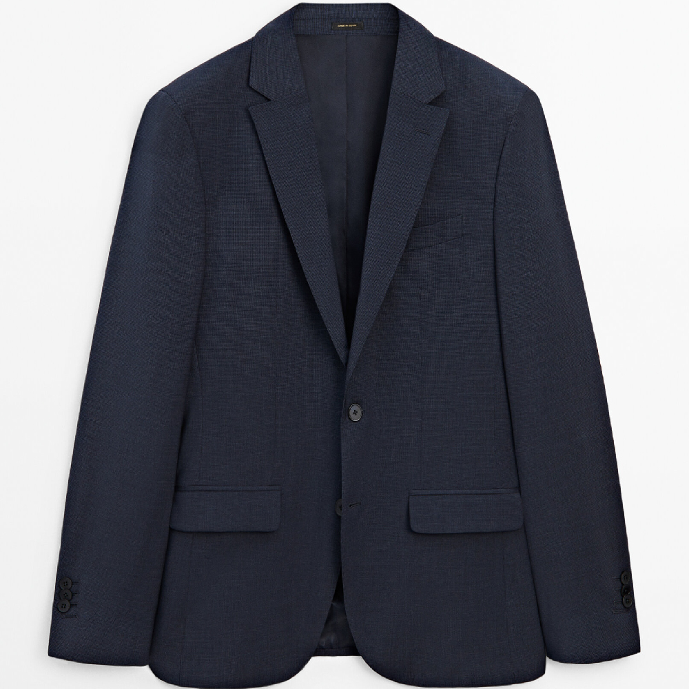 костюмный жилет из биэластичной шерсти massimo dutti темно голубой Пиджак Massimo Dutti Suit Houndstooth 100% Pure Wool, темно-синий