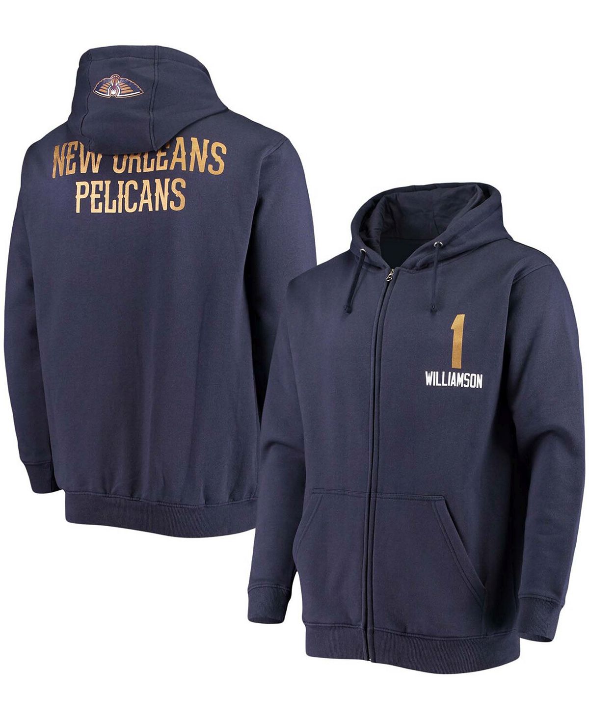 Мужская куртка zion williamson navy new orleans pelicans с именем и номером игрока с капюшоном на молнии во всю длину Fanatics, синий