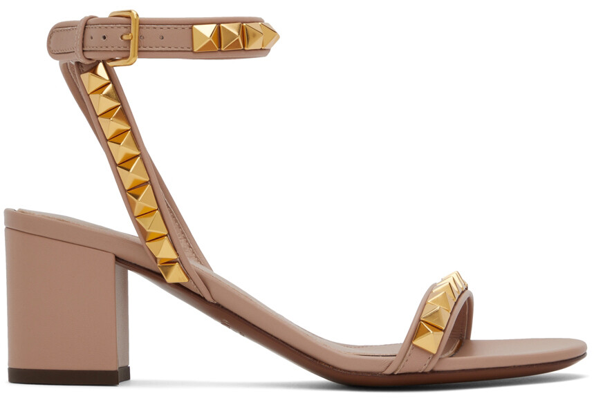 

Серо-коричневые босоножки Rockstud на каблуке Valentino Garavani