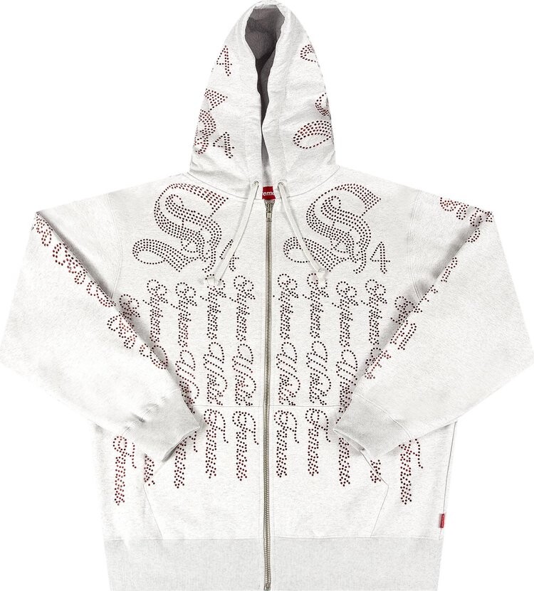 

Толстовка Supreme Rhinestone Zip Up Hooded Sweatshirt 'Ash Grey', серый