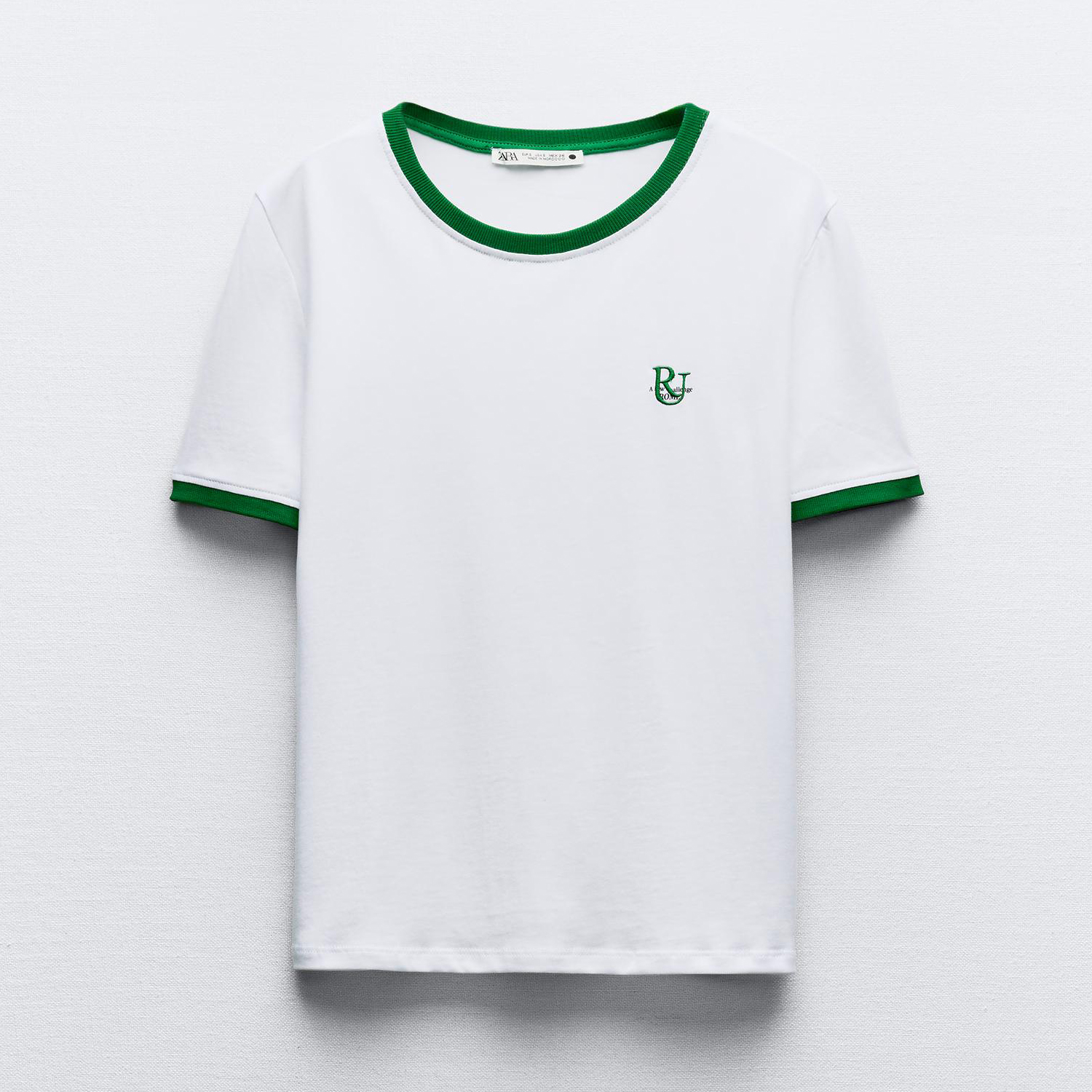 Футболка Zara With Contrast Trims, белый/зеленый