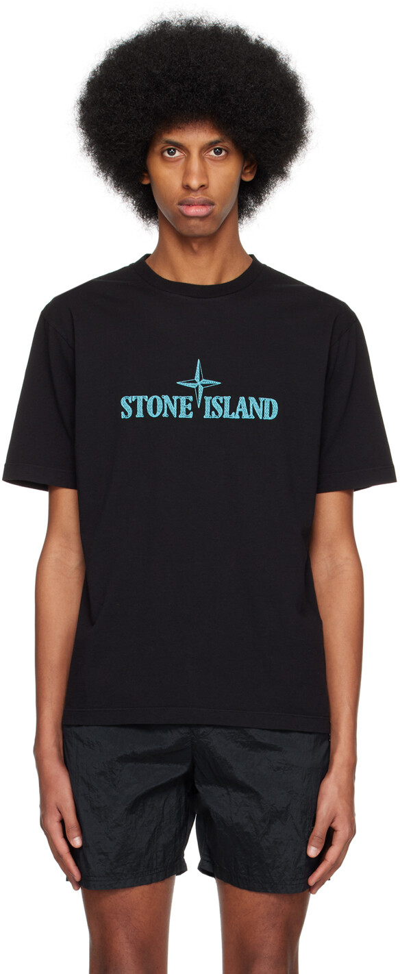 

Черная футболка с вышивкой Stone Island, Черный