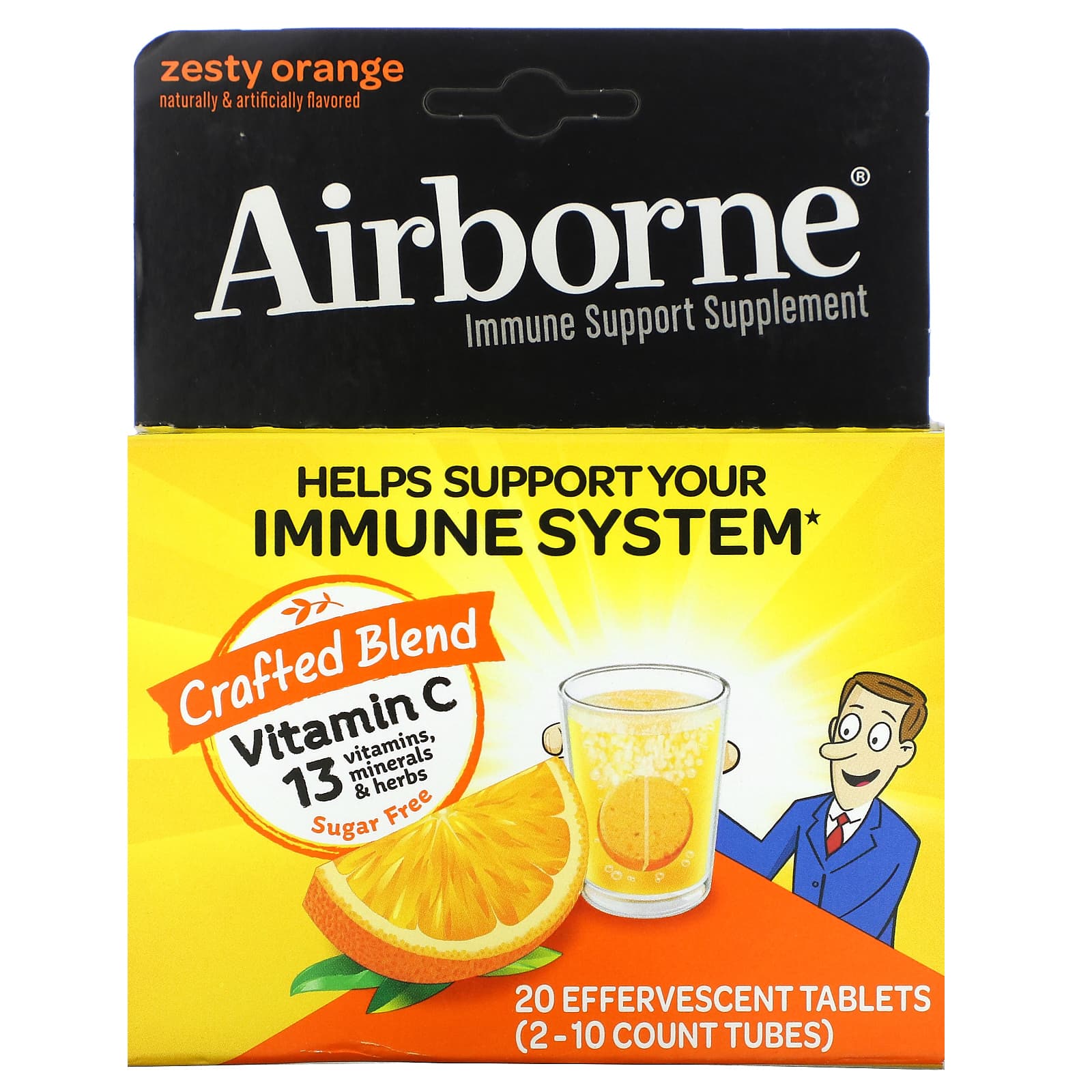 Добавка для поддержки иммунитета, пикантный апельсин, 2 тюбика, 10 шипучих таблеток в каждой AirBorne airborne оригинальная добавка для поддержки иммунитета пикантный апельсин 63 жевательные таблетки