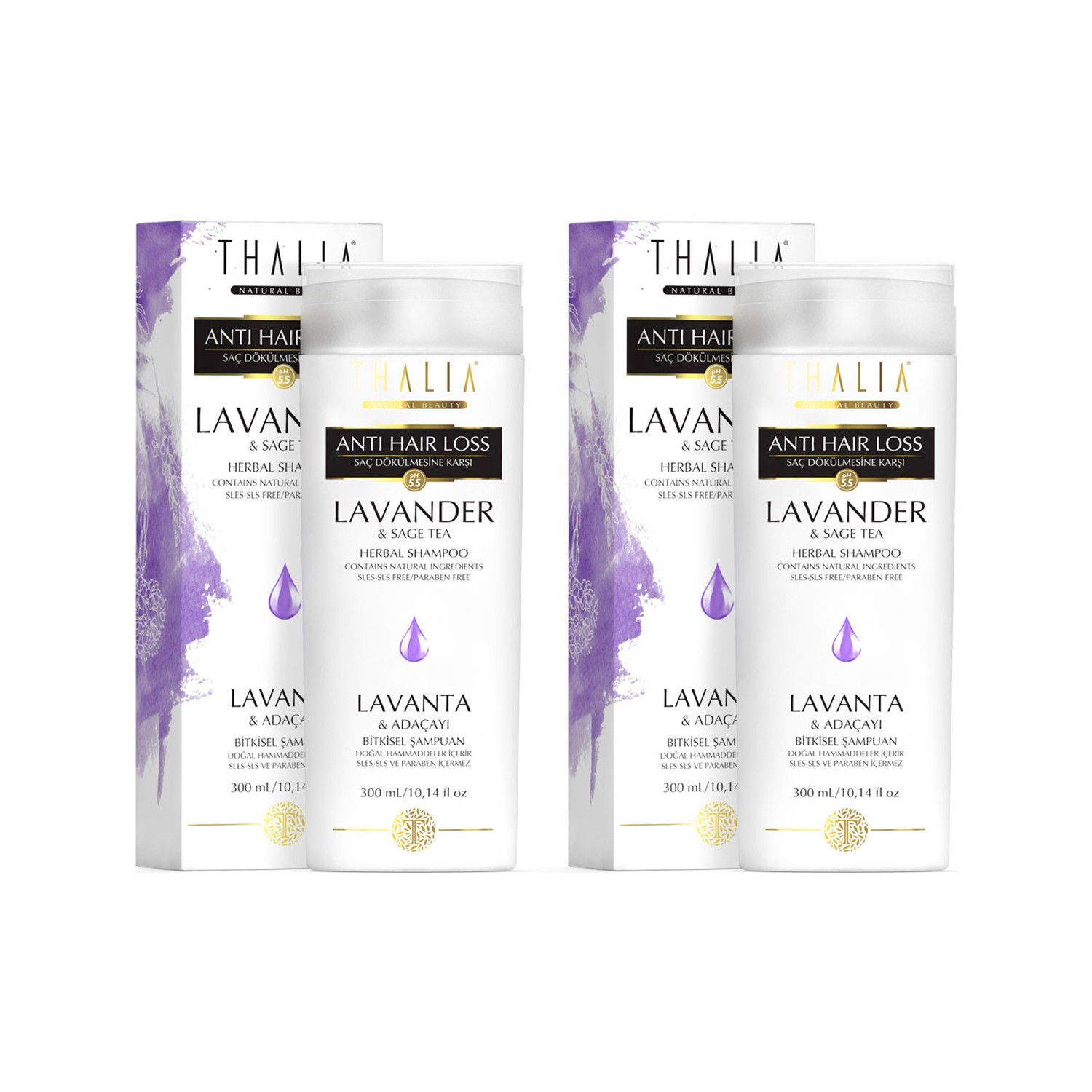Шампунь Thalia с экстрактом лаванды и шалфея, 2 флакона по 300 мл шампунь thalia с оливковым маслом 3 тюбика по 300 мл