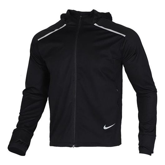 Куртка Nike Shield Reflective Zipper Sports Hooded Jacket Black BV4881-010, черный brand emblem embroidered spring and autumn men s casual zipper jacket outdoor sports jacket men s windbreaker jacket