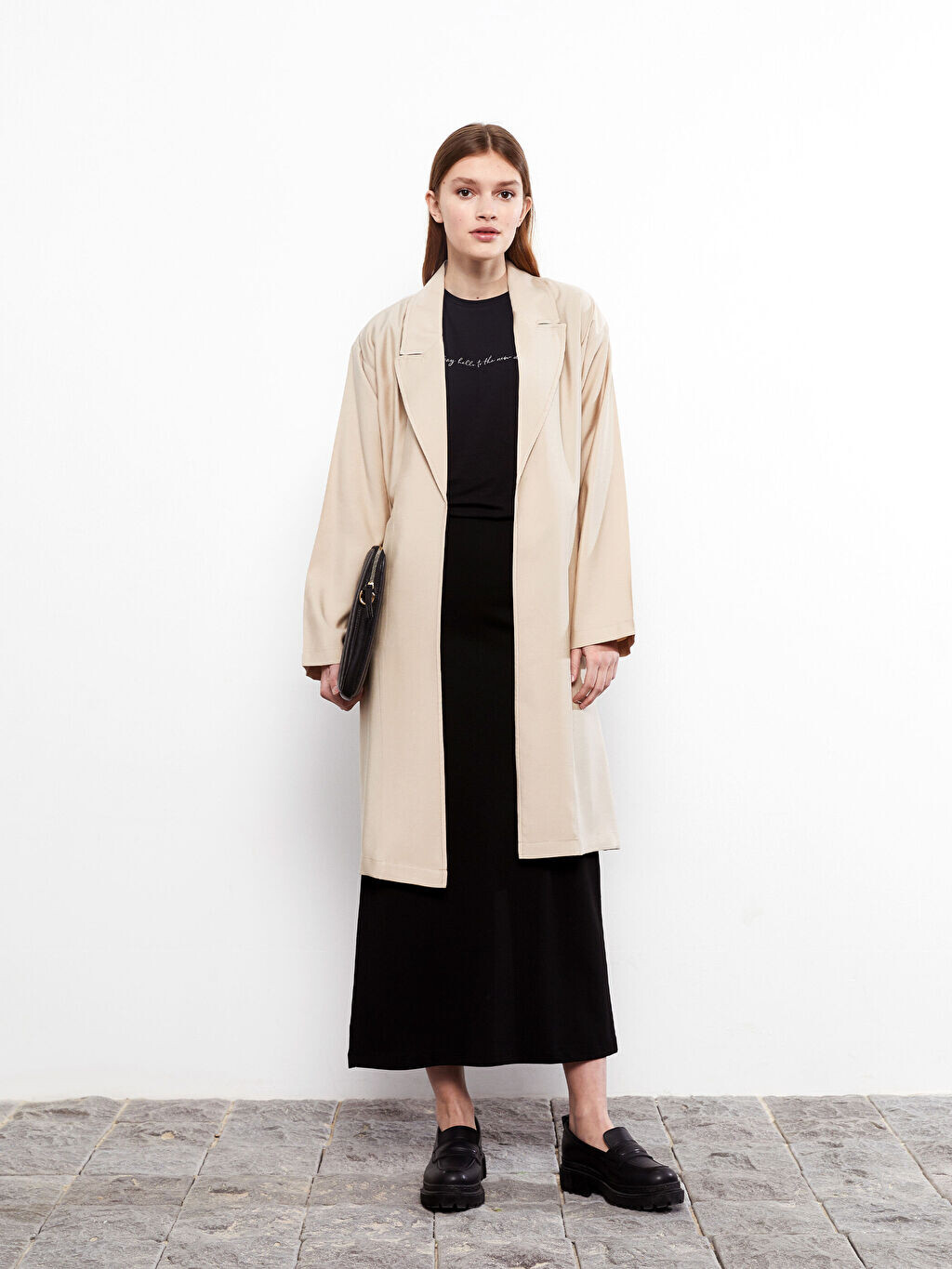 

Женский Тренч с прямым воротником и длинным рукавом LCW Modest, Серый