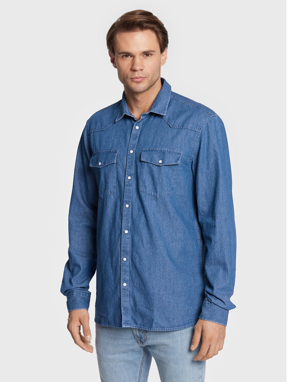 Джинсовая рубашка обычного кроя Solid, синий джинсовая рубашка обычного кроя levi s синий
