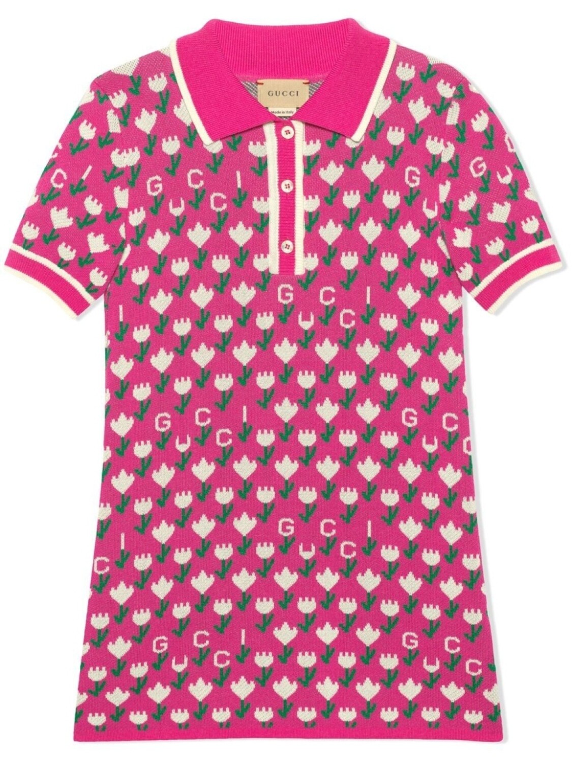 

Gucci Kids жаккардовое платье с воротником поло, розовый