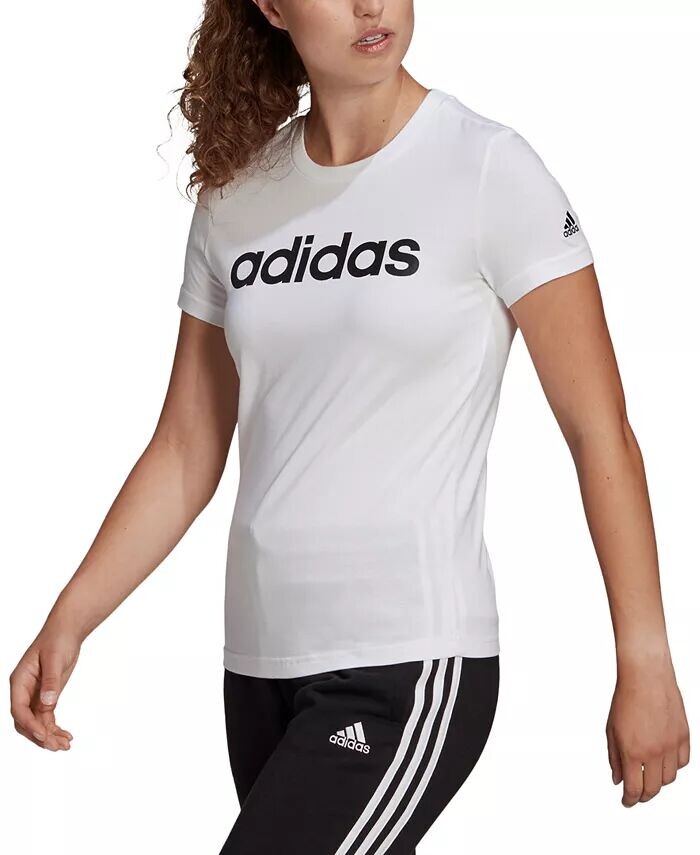 

Женская хлопковая футболка Essentials с линейным логотипом adidas, белый