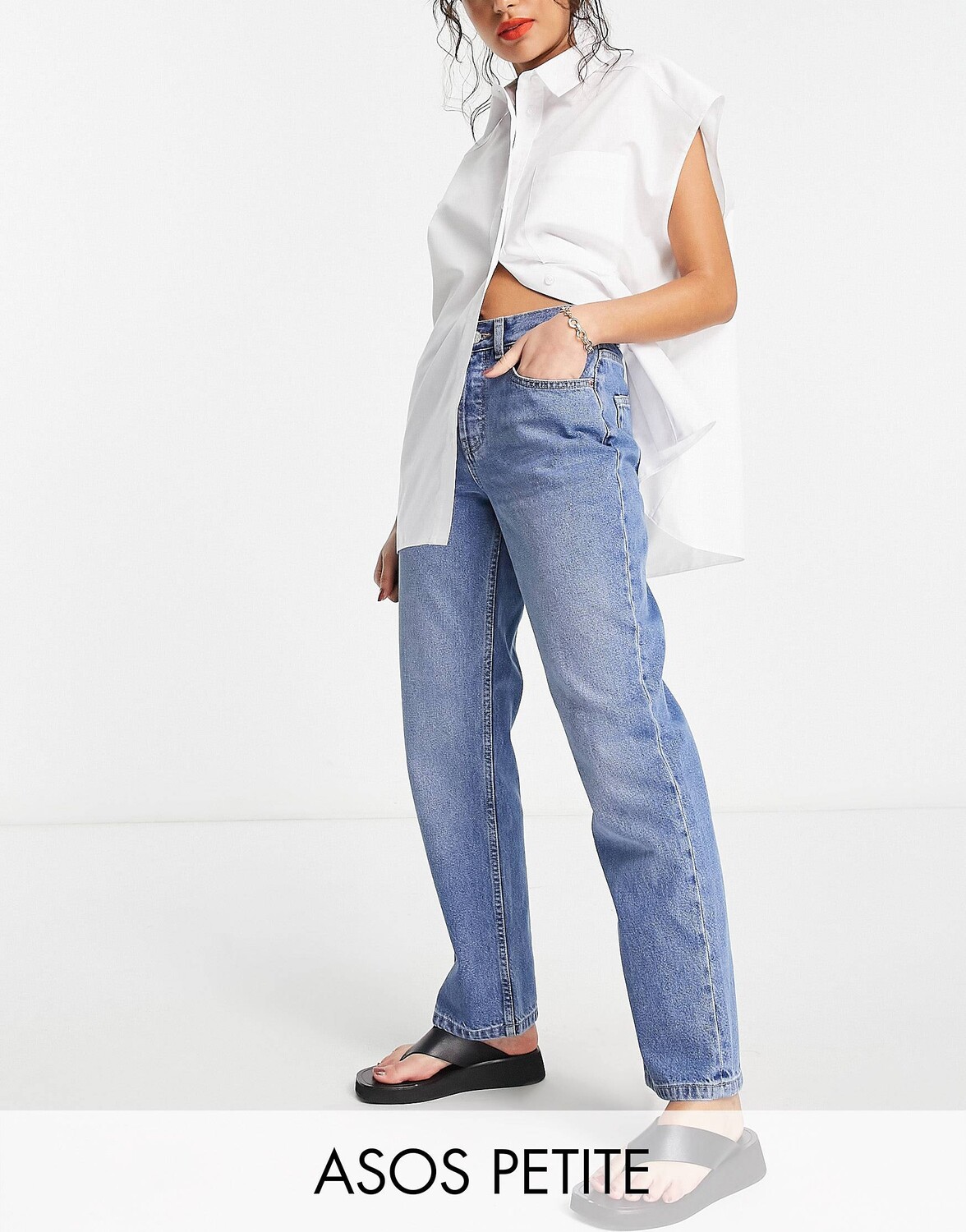 

Темно-синие джинсы прямого кроя ASOS DESIGN Petite в стиле 90-х