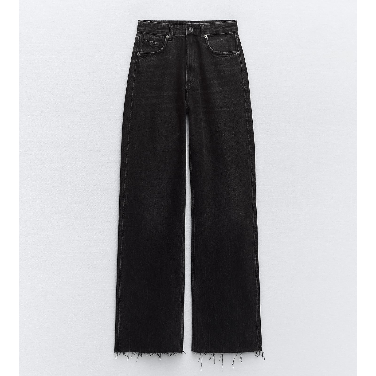 Джинсы Zara TRF High-rise Wide-leg, черный джинсы zara trf wide leg full length светло серый