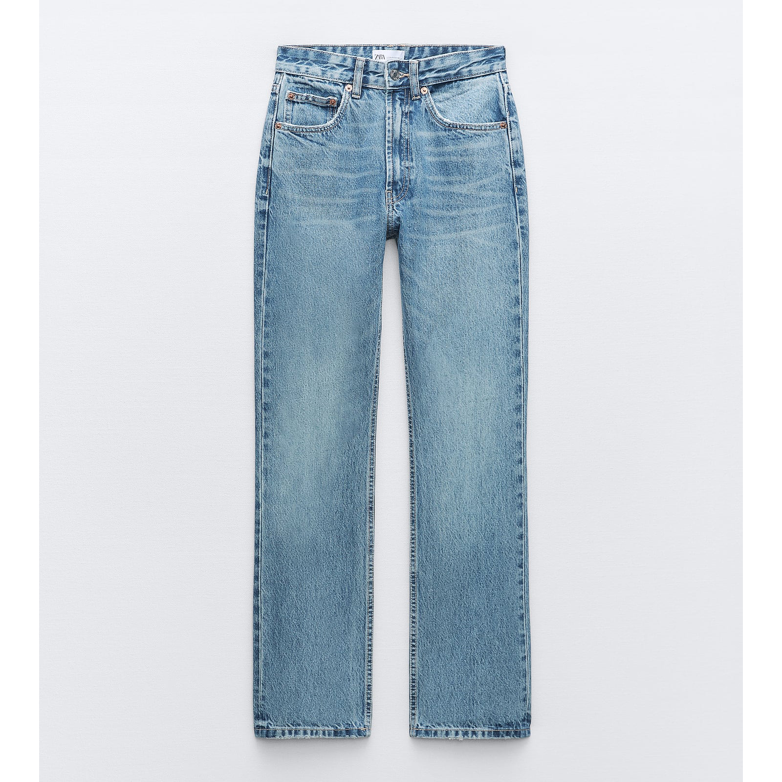 Джинсы Zara High-rise Straight-fit TRF, синий джинсы zara trf straight high waist черный