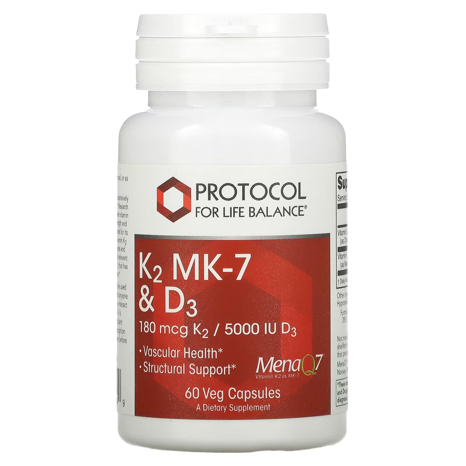 Protocol for Life Balance, K2 MK-7 и D3`` 60 растительных капсул protocol for life balance витамины d3 и k2 липосомный спрей 59 мл