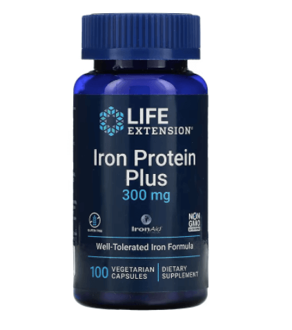 Железо Iron Protein Plus 300 мг 100 капсул Life Extension цена и фото