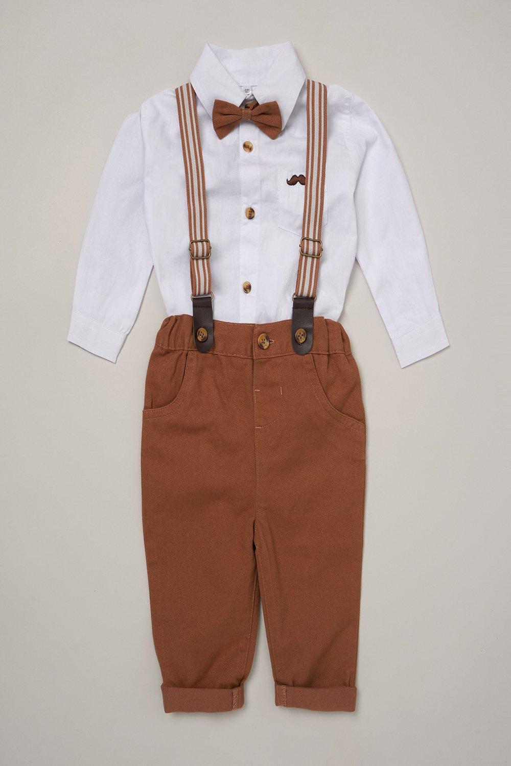 Хлопковый подарочный набор из 3 предметов с рубашкой и подтяжками для ребенка Little Gent, коричневый