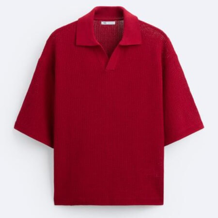 поло zara textured open knit коричневый Футболка-поло Zara Textured Knit, красный