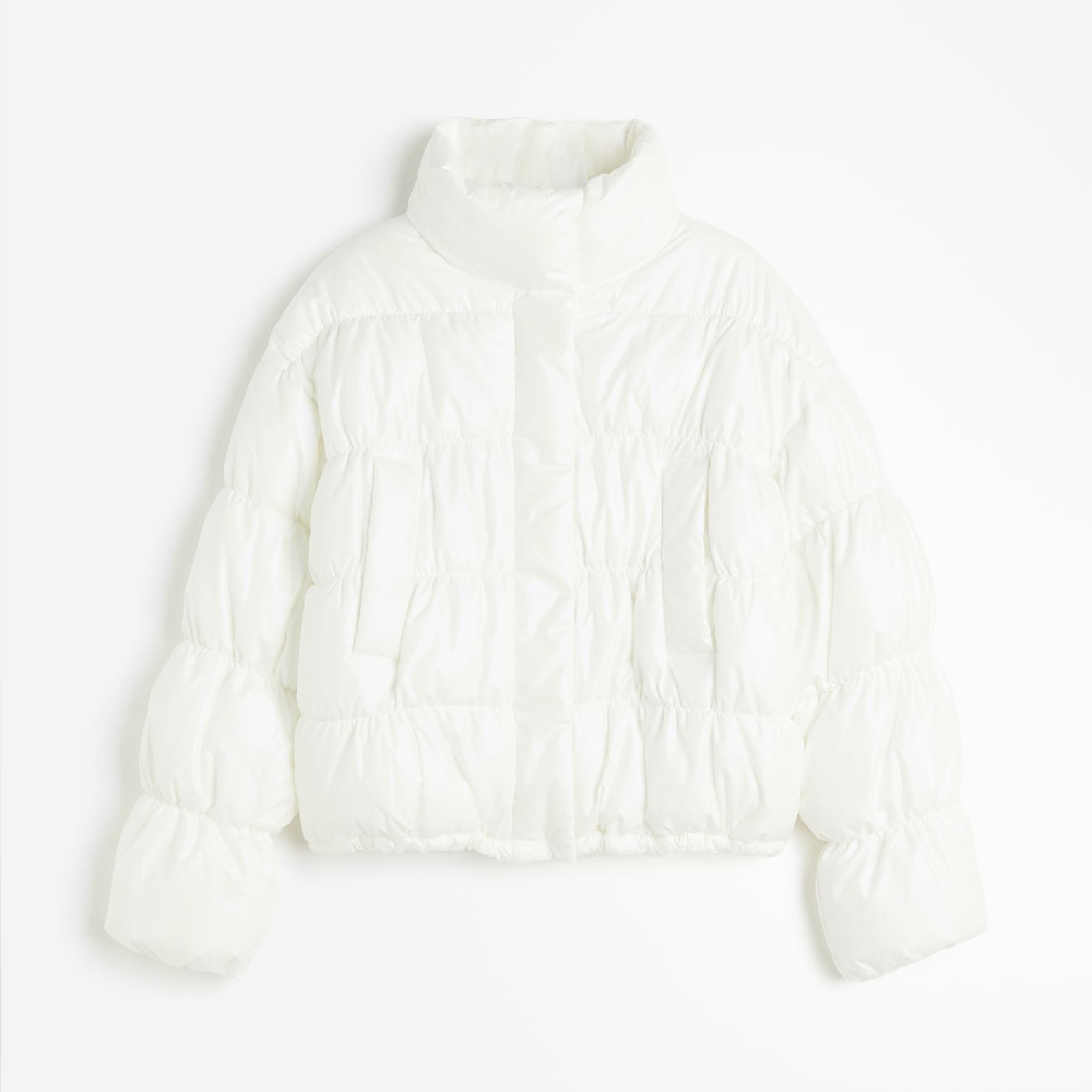 Куртка H&M Puffer, кремовый женская зимняя короткая куртка без рукавов с воротником стойкой и принтом в виде облаков на молнии жилет с хлопковой подкладкой новинка