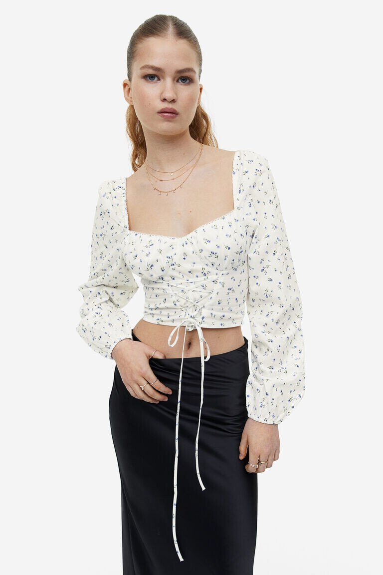 

Блуза из поплина со шнуровкой H&M, белый