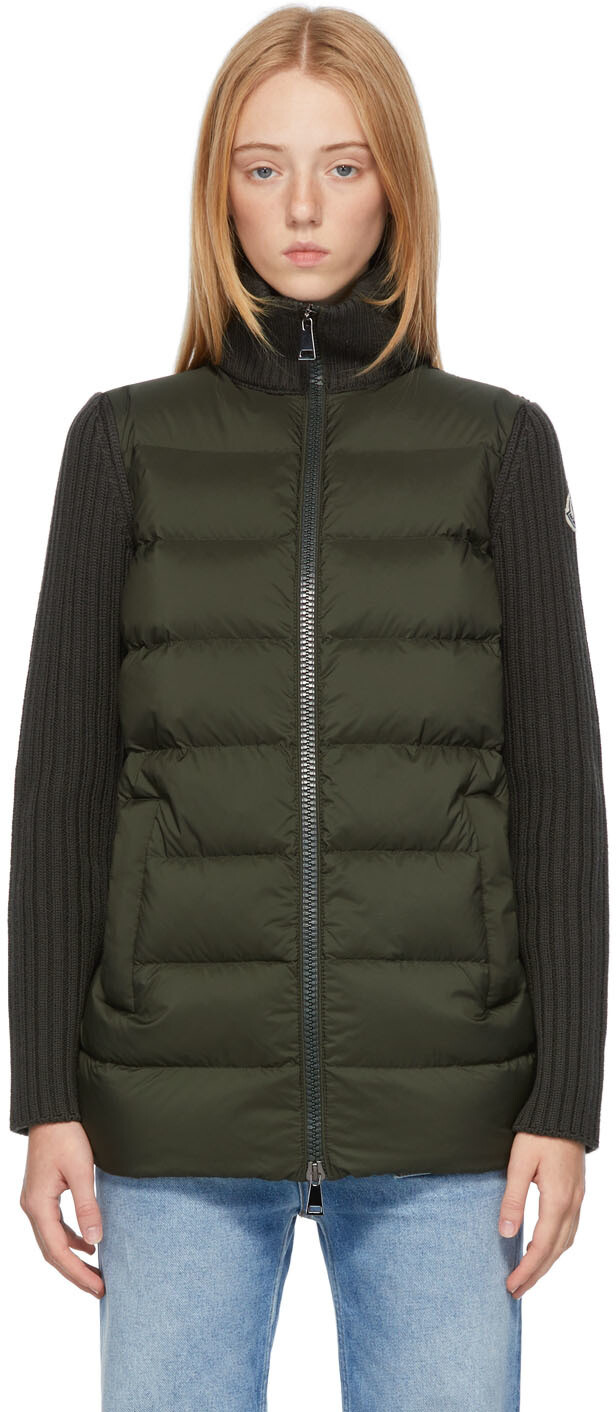 

Зеленая пуховая вязаная куртка-кардиган Moncler