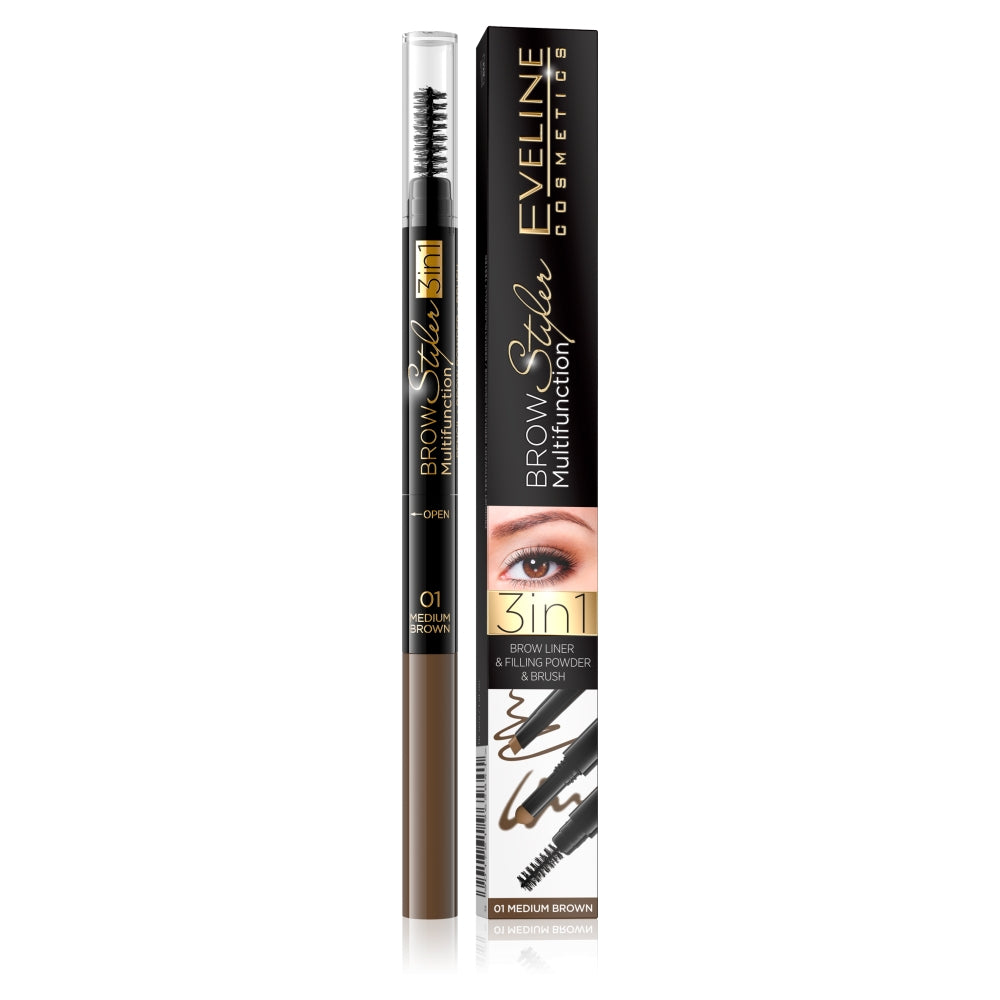 Eveline Cosmetics Brow Styler Многофункциональный карандаш для бровей 3 в 1  01 Средне-Коричневый – купить по выгодным ценам с доставкой из-за рубежа  через сервис «CDEK.Shopping»