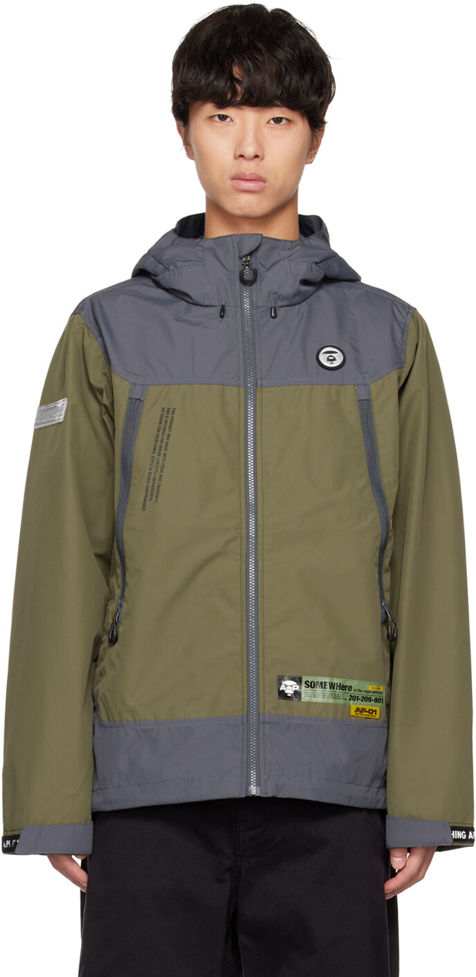 

Зелено-серая куртка с капюшоном AAPE by A Bathing Ape, Зеленый
