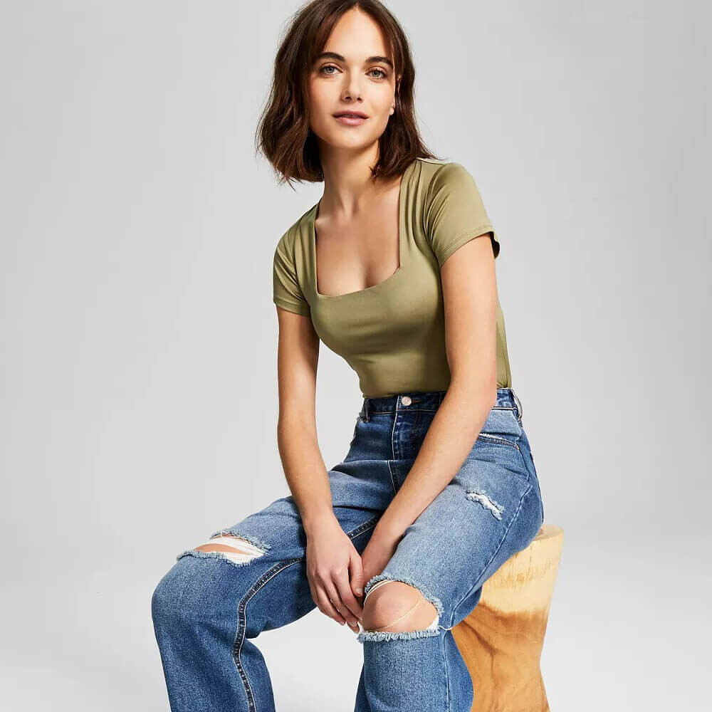 

Боди And Now This Macy's Square-Neck Short-Sleeve, оливковый
