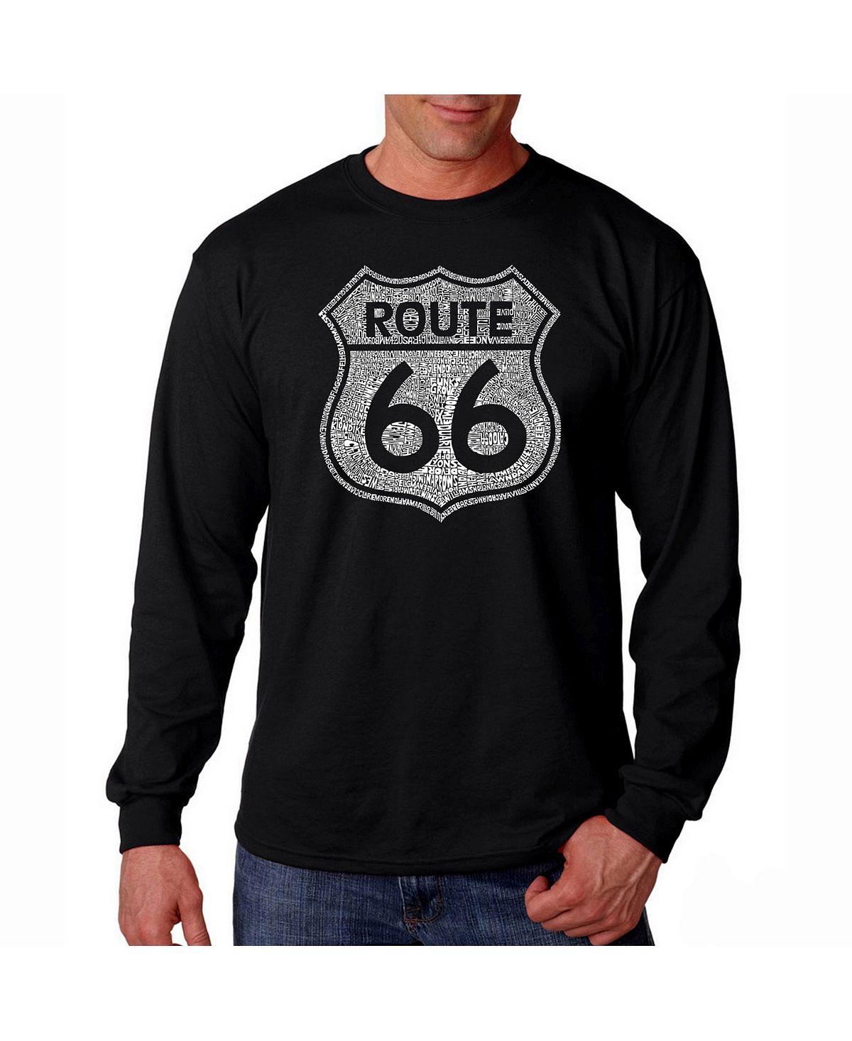 Мужская футболка с длинным рукавом word art - route 66 LA Pop Art, черный